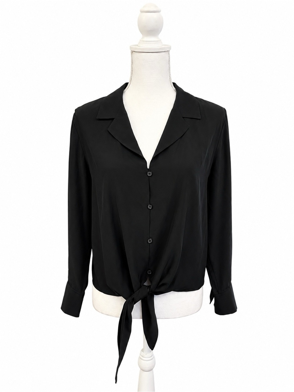Lafayette 148 New York 100% Silk Black Tie Front Button Blouse Women’s Large